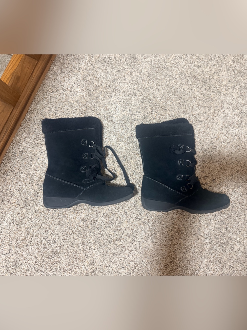 Sporto Black Lace-Up Suede Wedge Winter Boots